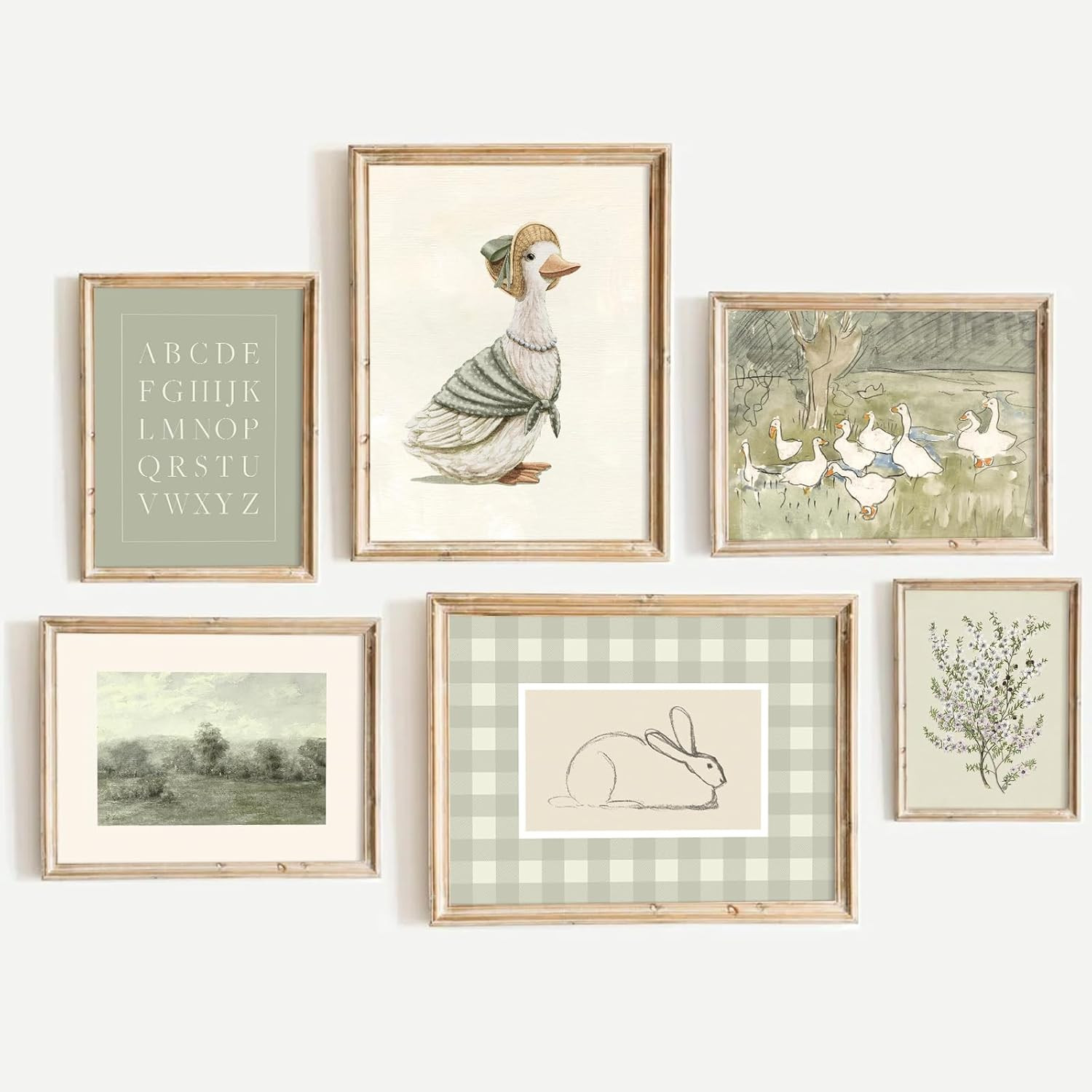 Vintage Nursery Wall Art Kids Canvas Poster Baby Room Wall Decor Sage Green Duck