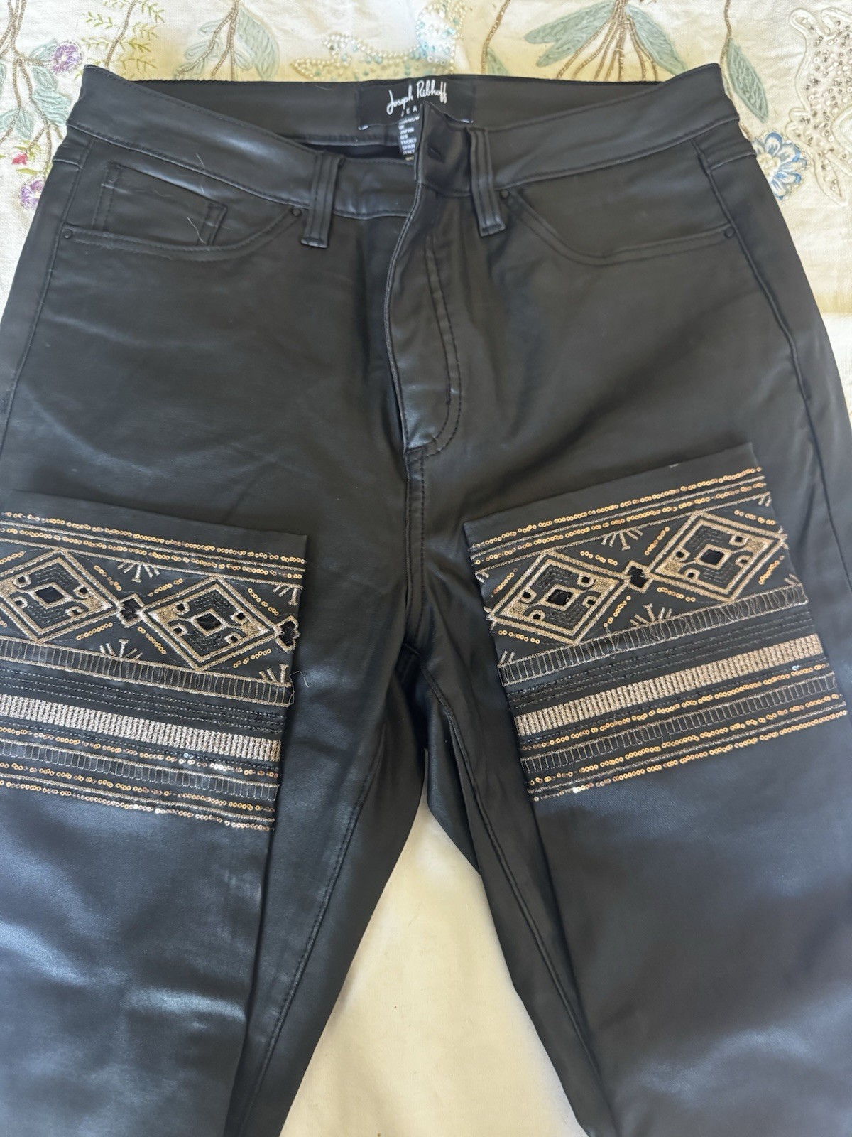 Joseph Ribkoff Coated Blk Denim W Embellishment Size 14