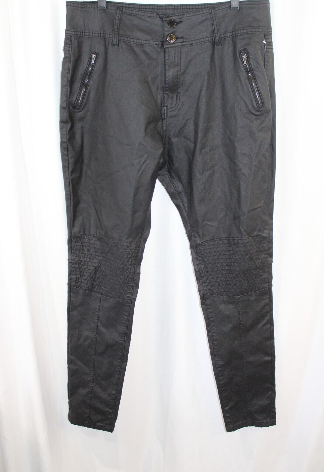 Chic Denim Womens Black Coated Skylar High Rise Skinny Moto Jeans 18