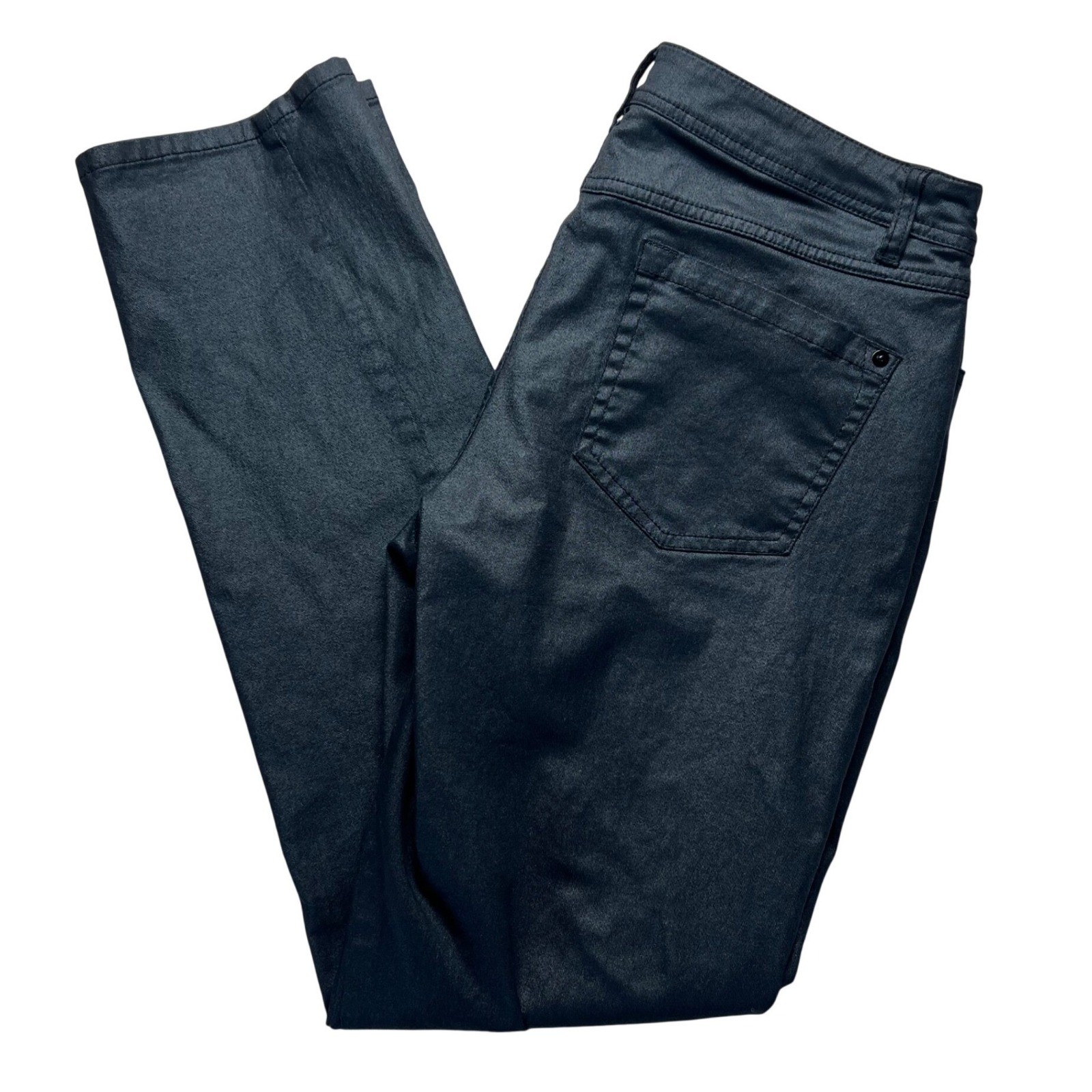 INC International Concepts Black Coated Skinny Jeans Curvy Fit 8 Waxed Denim