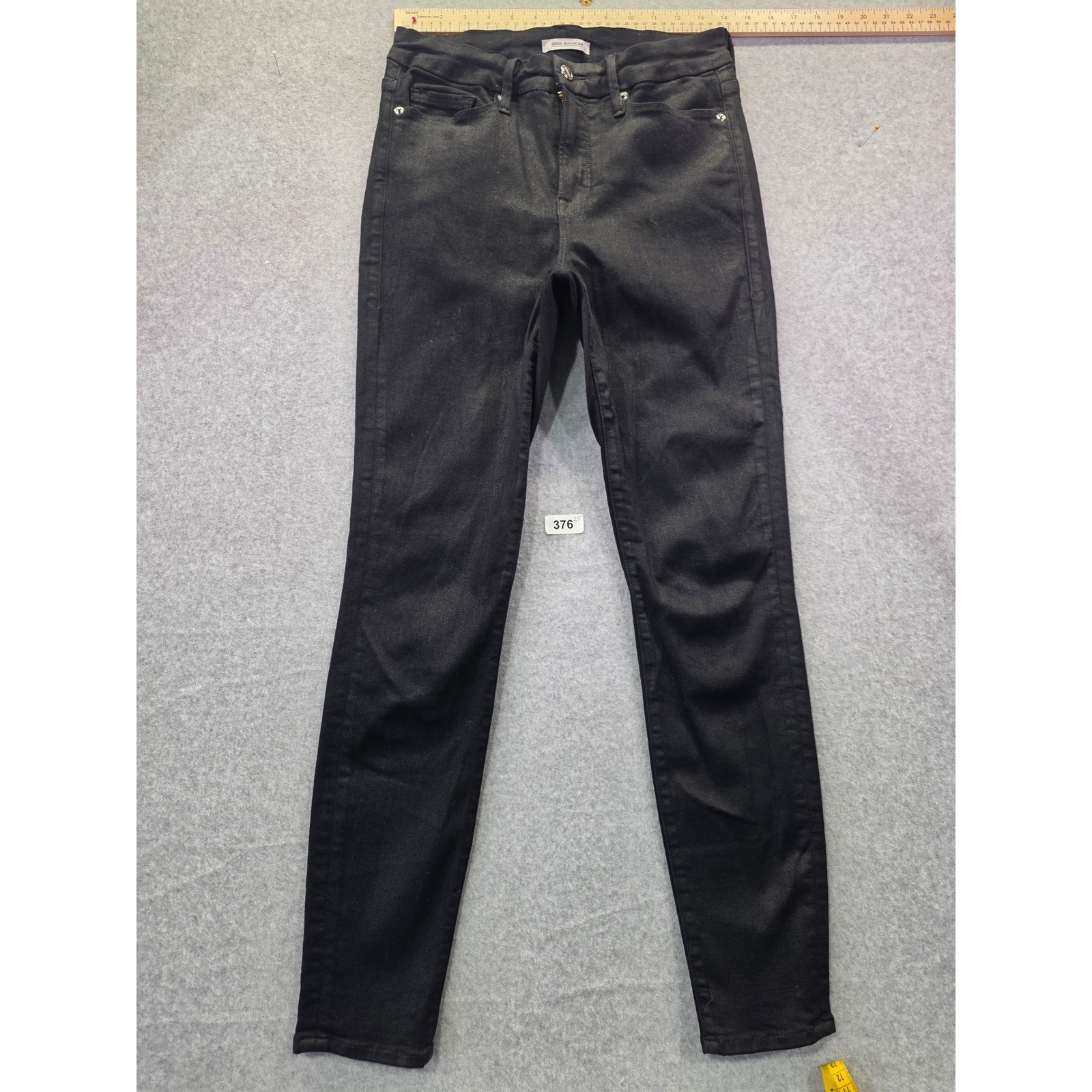 Good American Good Legs Black Coated Skinny Jeans Size 6/28 High Rise Denim