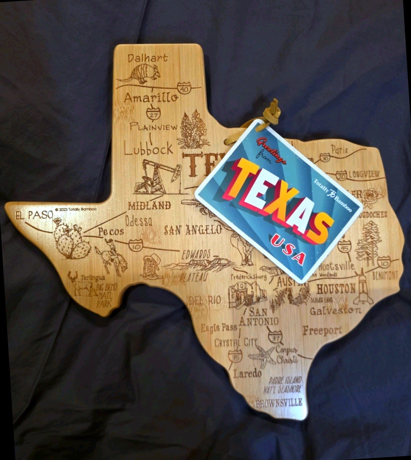 NWT Destination TEXAS Totally Bamboo CHARCUTERIE BOARD Cutting/Serving/Wall Art