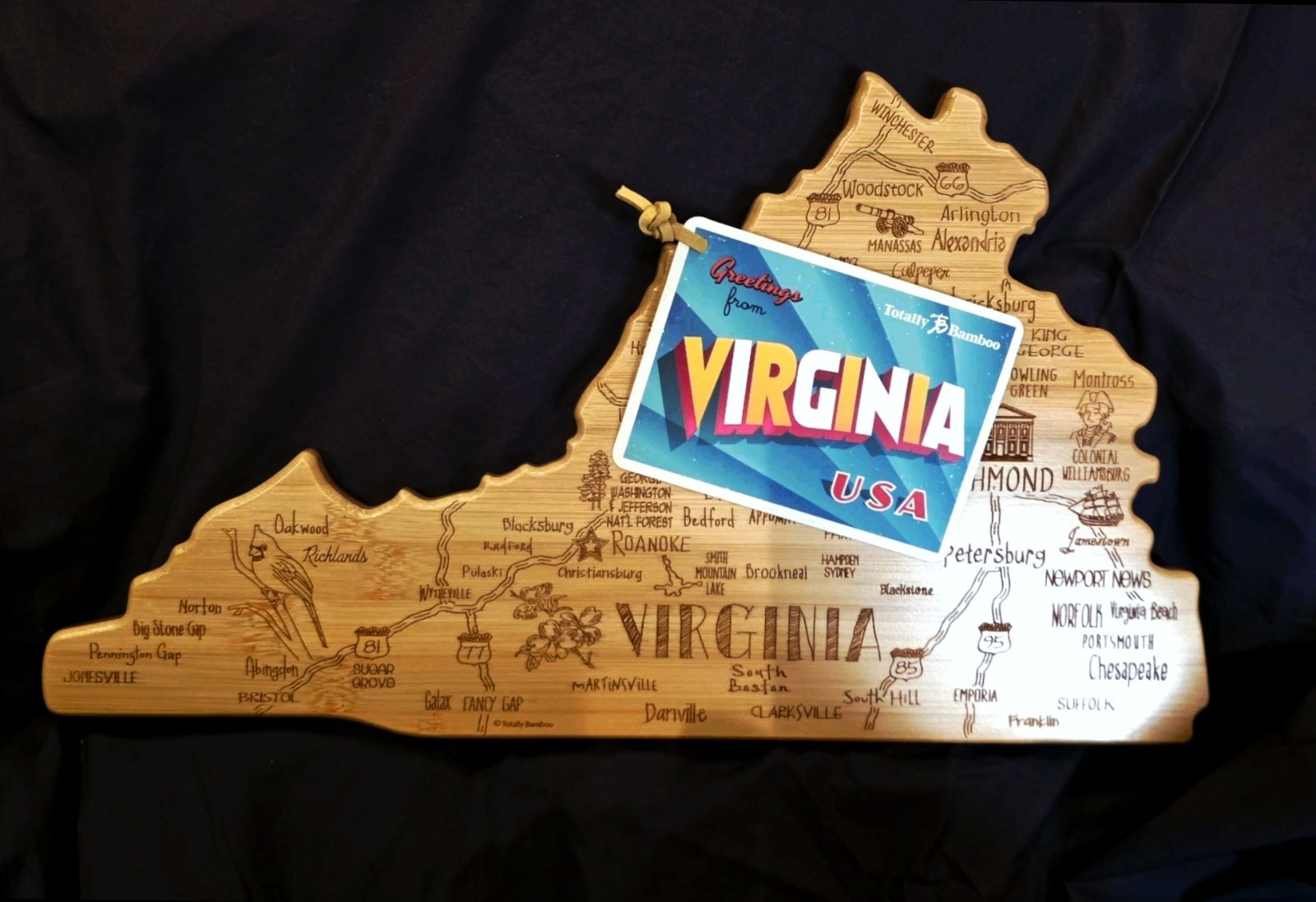 NWT 17" Destination VIRGINIA Bamboo CHARCUTERIE BOARD Cutting/Serving/Wall Art