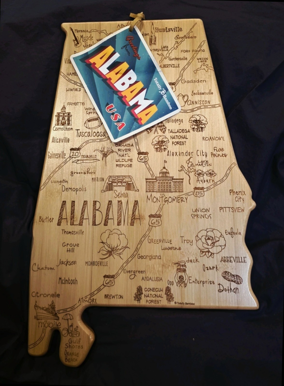 NWT 16" Destination ALABAMA Bamboo CHARCUTERIE BOARD Cutting/Serving/Wall Art