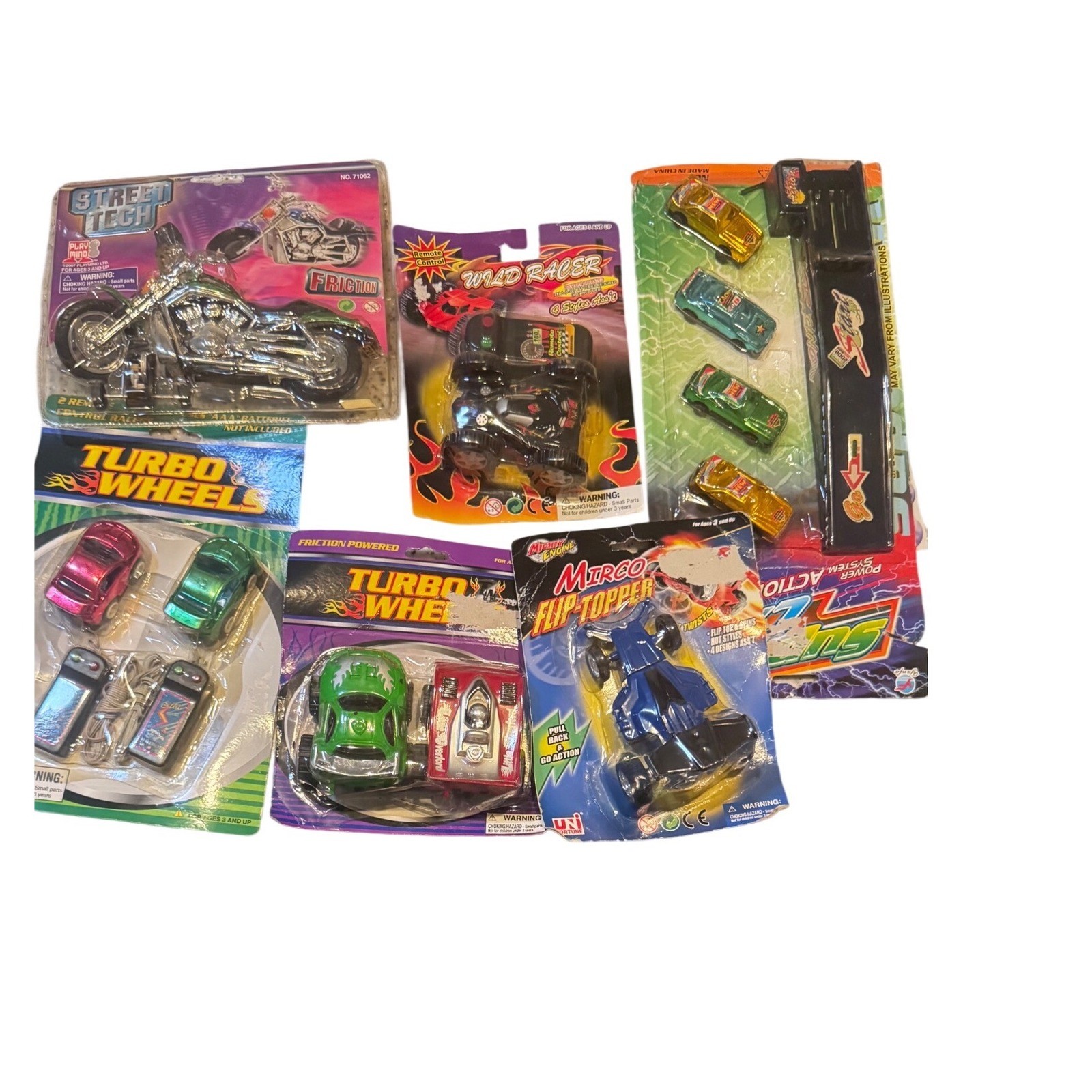 Vintage Tech Motorcycle Toy Wild Racer Flip Topper Clip Cars Lot of 6 Deadstock