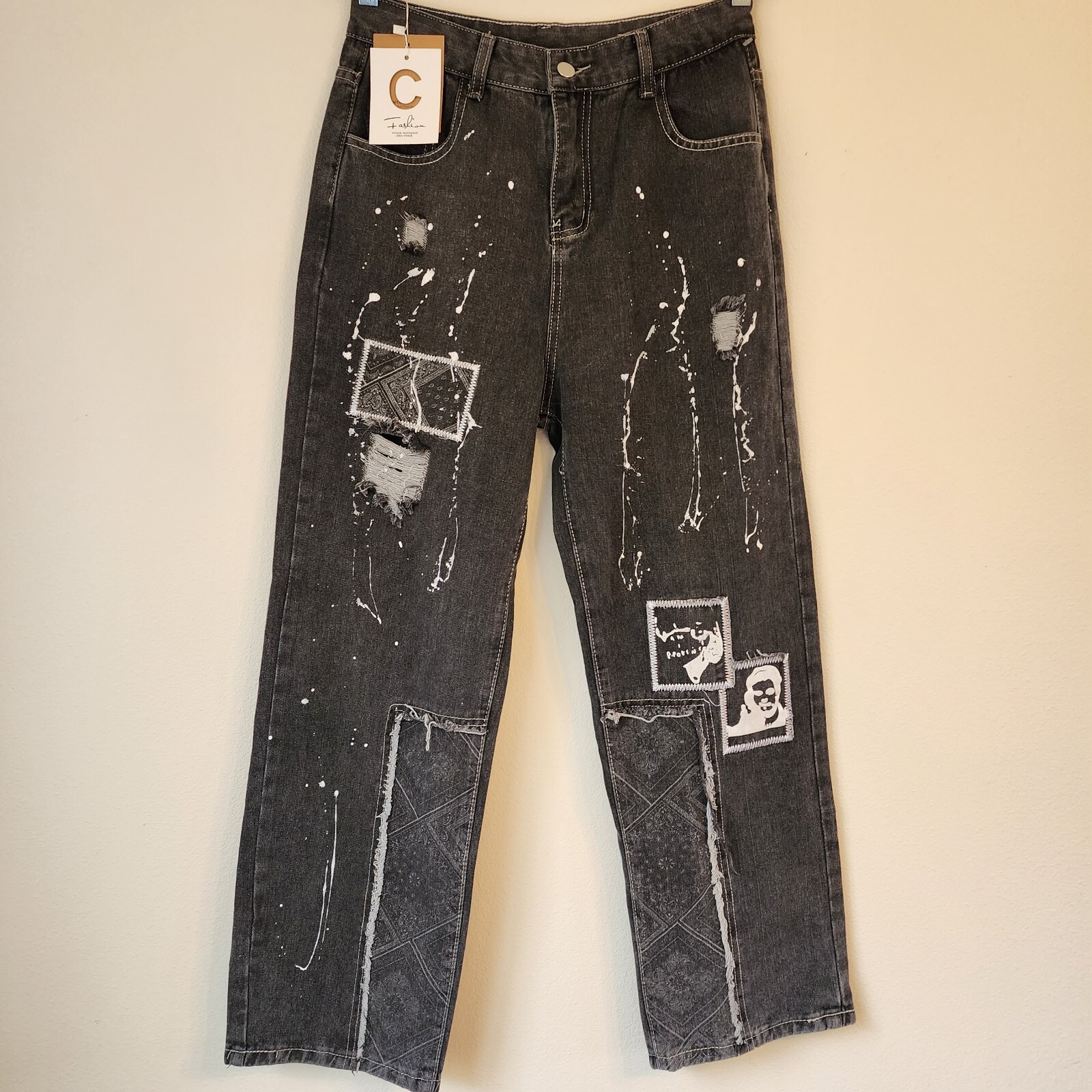 FASHION C Classic Straight Leg Denim pant sz 28/M Art Print Vogue Inspire,Casual