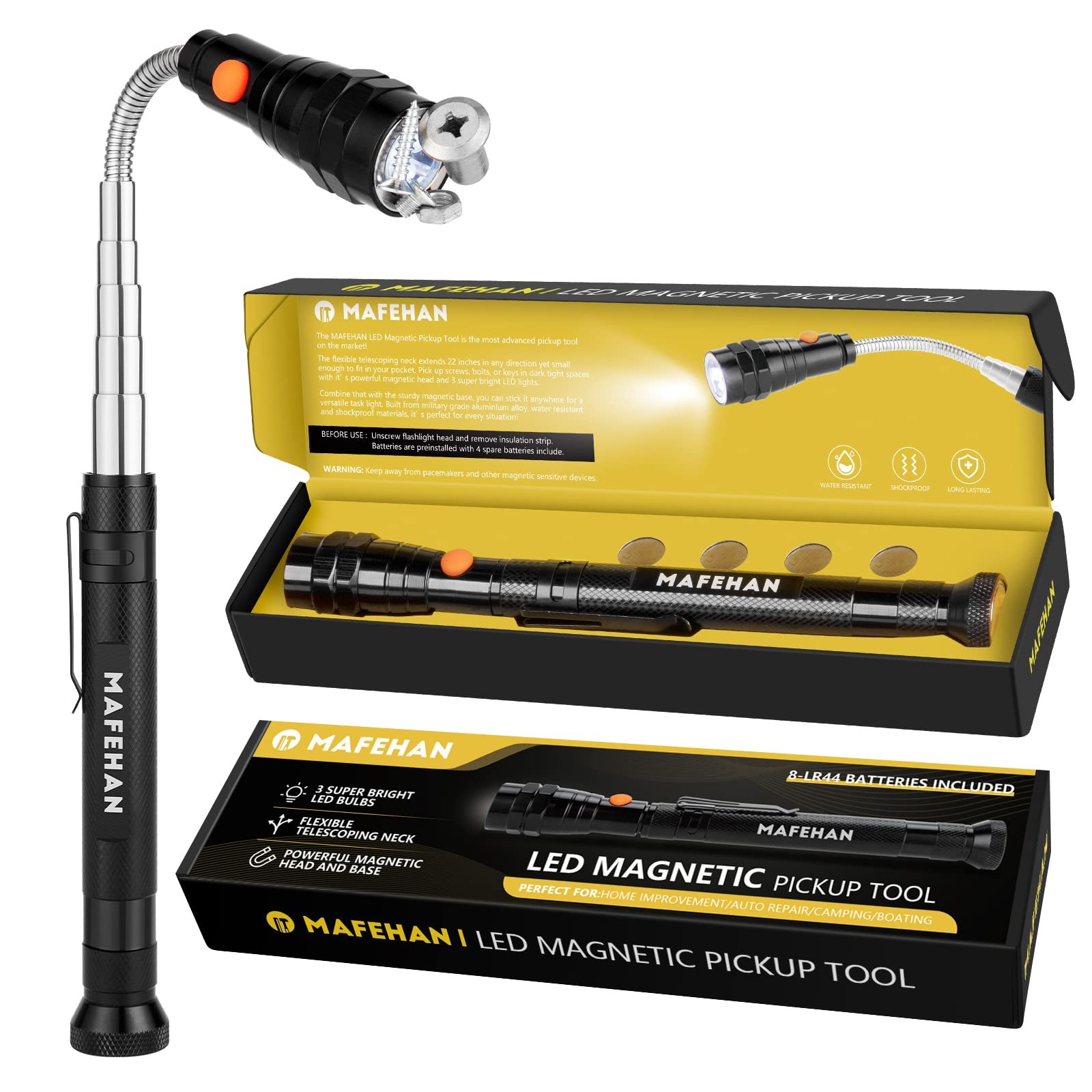 LED Magnetic Pickup Tool - Telescoping, Bright LED Light, Cool Gadget Gift for M
