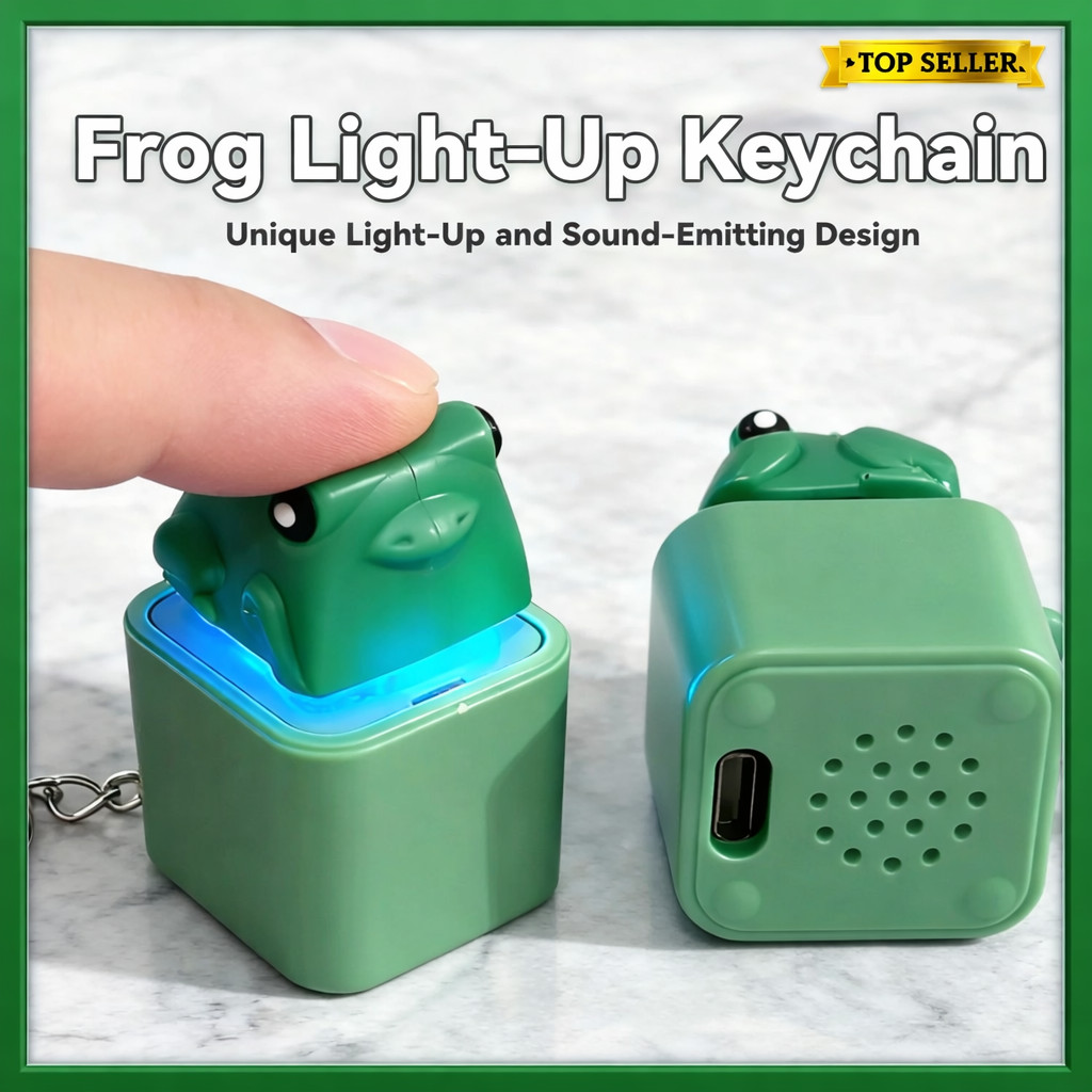 Croaking Frog Keychain Toy with Sound & LED, Rechargeable Frog Keyring  Gadget