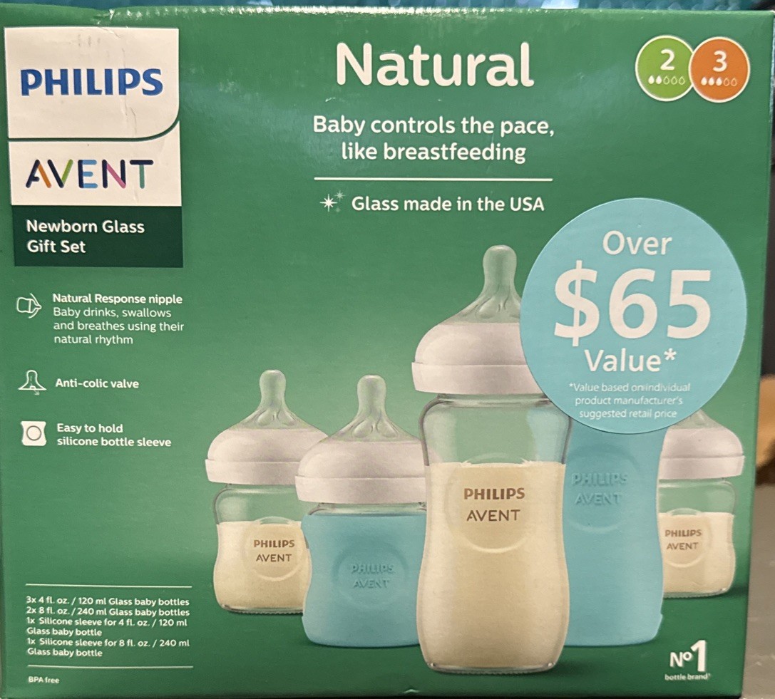 Philips Natural Newborn Glass Gift Set, Baby Bottles with Natural Response Ni...
