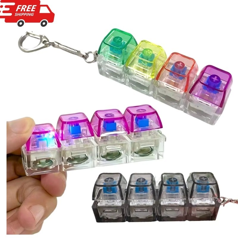 LED Keyboard Keychain Fidget Toy – Crystal Clicker Sensory Stress Relief Gadget