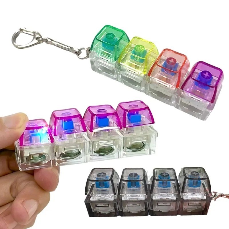 LED Keyboard Keychain Fidget Toy Crystal Clicker Sensory Stress Relief Gadget