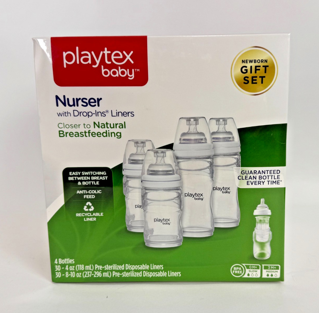 Playtex Nurser Baby Bottles Gift Set w Pre-Sterilized Disposable Drop-Ins - NEW