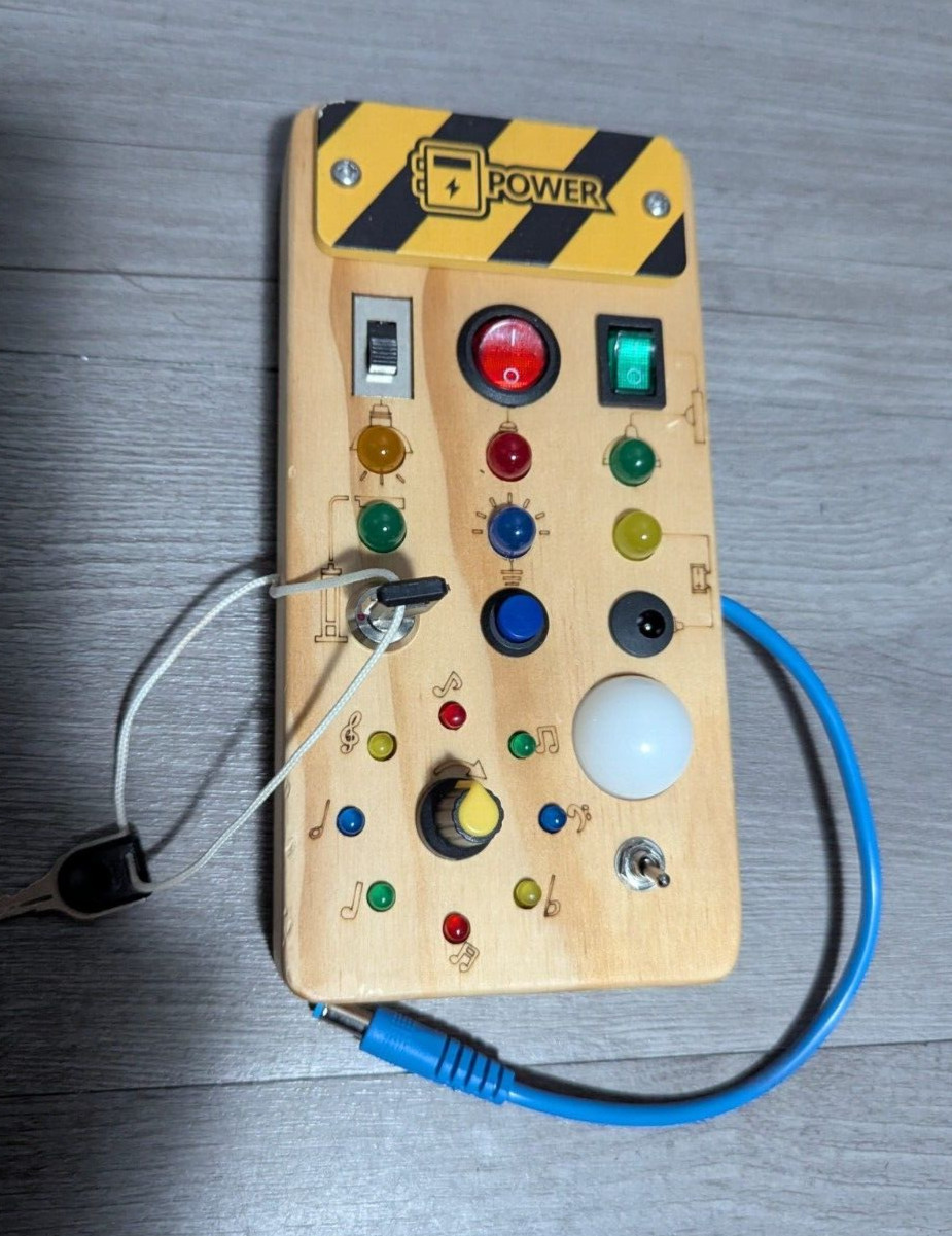 Montessori Wood Busy Board w/8 LED Light Switches Sensory Toy Fidget Desk Gadget