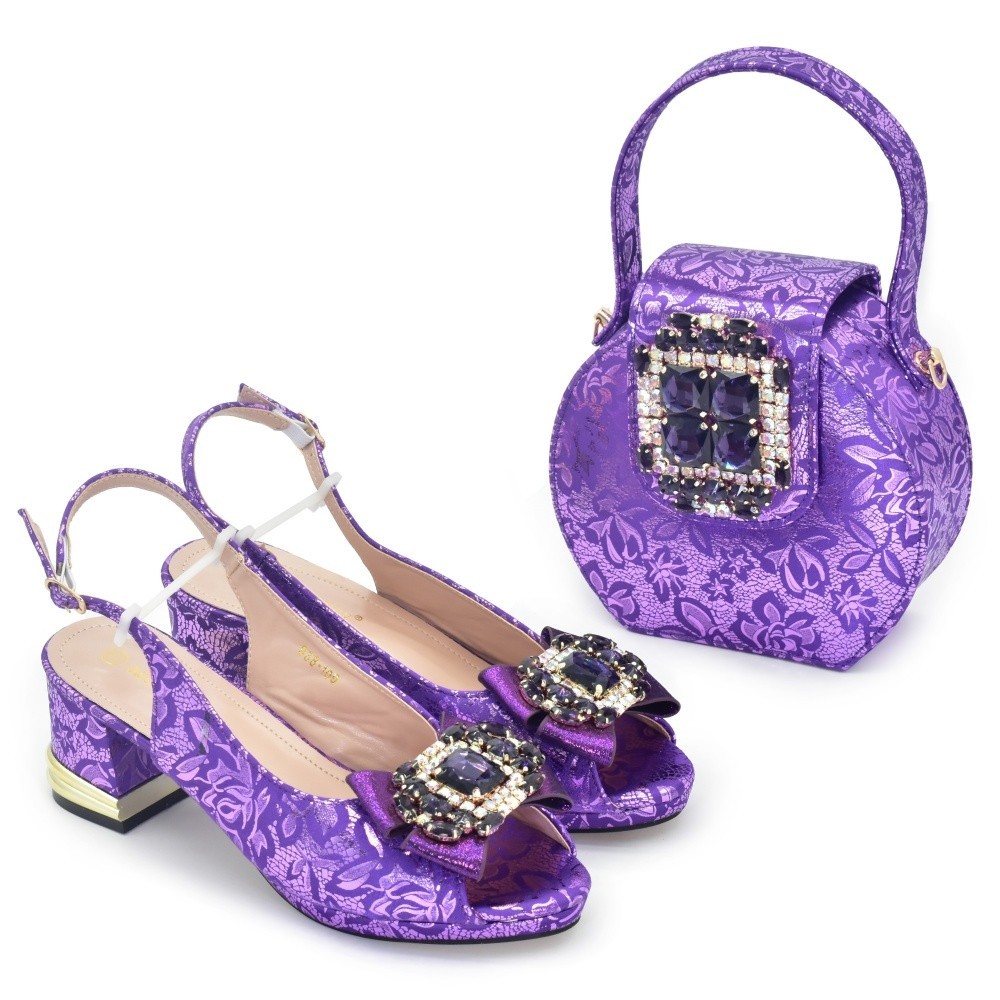 Luxury Rhinestones Matching Sandals Set Italian Design Women Shoes And Bag