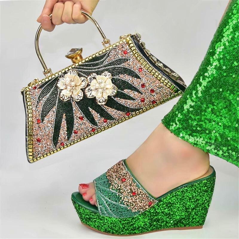 Luxury Party Wedge Slide Shoe & Bag Set