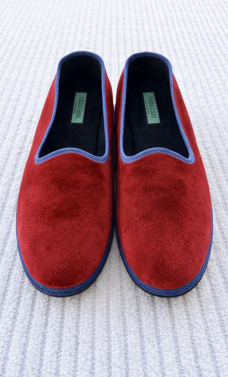 NEW Piedaterre Velvet Slipper Shoes Venice Burgundy Blue Trim Made In Italy Bag