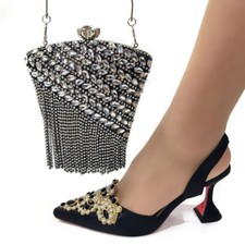 Matching Sandals Lady Shoes Luxury 1 Set Italian Shoes And Bags Rhinestone Shoes