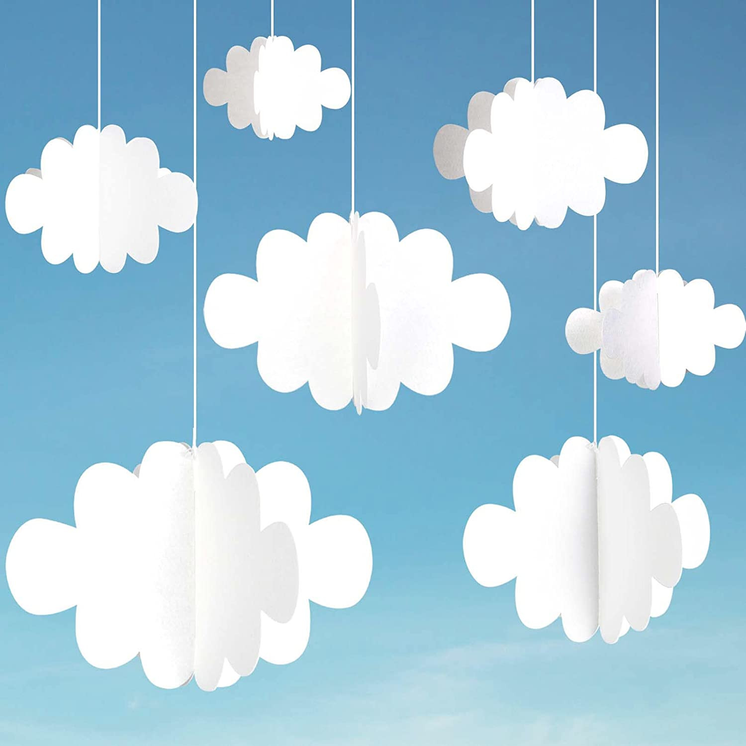 10 PCS 3D Cloud Decorations - White Hanging Clouds for Ceiling, Party Decoration