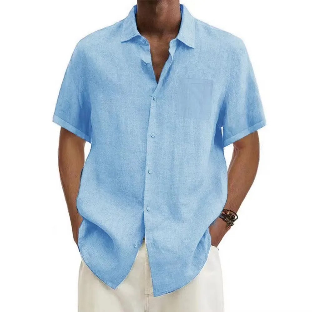 Men's Cotton Linen Short Sleeve Shirt - Casual Beach Style, Plus Size