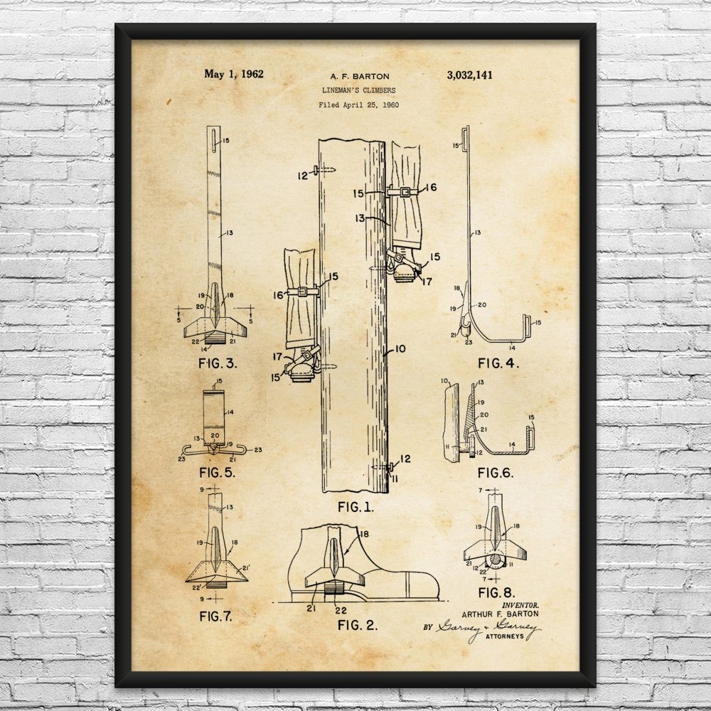 Linemans Climbing Hook Patent Wall Art: Lineworker Gift, Powerline Tech