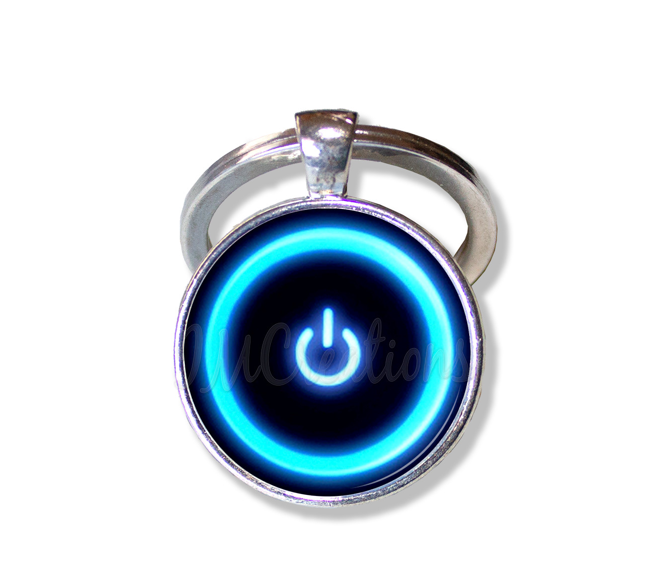 Computer Power Button Tech Savvy Symbol - Handmade KEY RING Gift for him or her