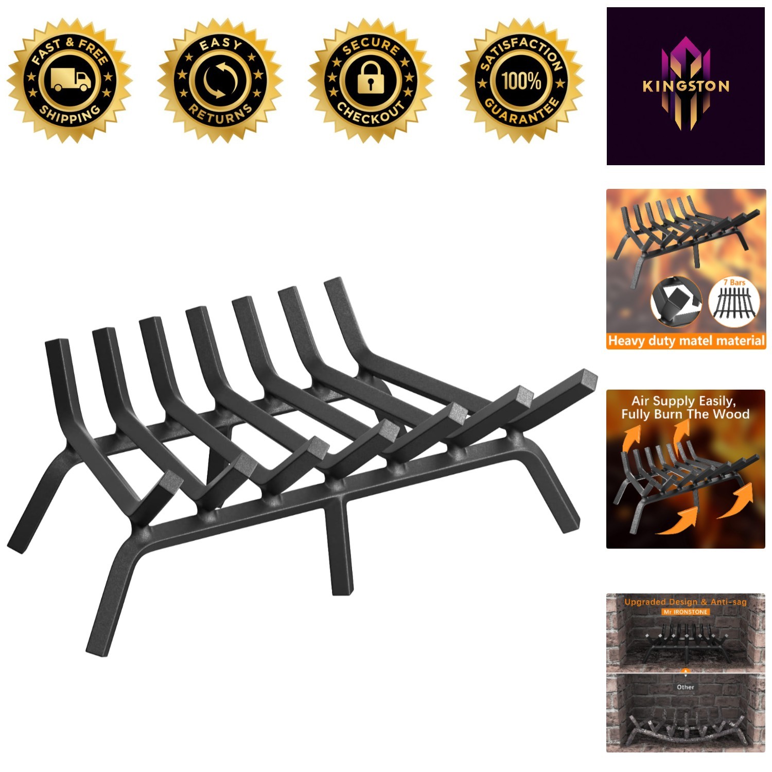 Elegant 24" Heavy Duty Fireplace Grate - Perfect for Cozy Indoor & Outdoor Fires