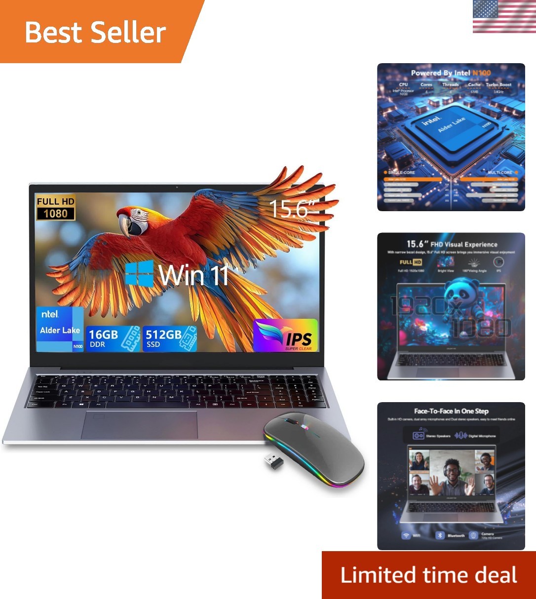 ZOLWAYTAC 15.6" FHD Gaming Laptop - 16GB RAM, 512GB SSD, N100, Windows 11 Pro