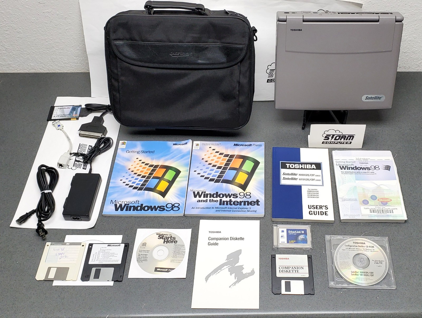 Vintage Toshiba Satellite 4010CDS / 4.0 Laptop w/ Charger, Bag & Accessories