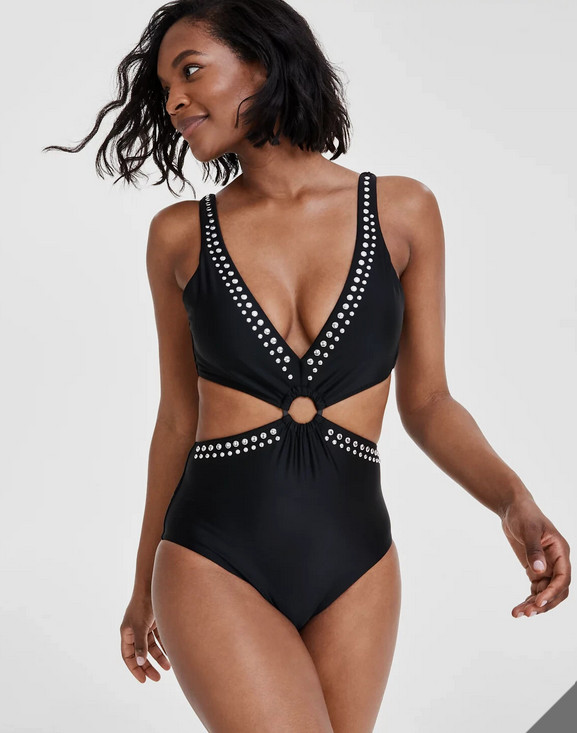 Bar III Women's Tell Me About It Stud Black/Silver XL - Trendy Fashion Top