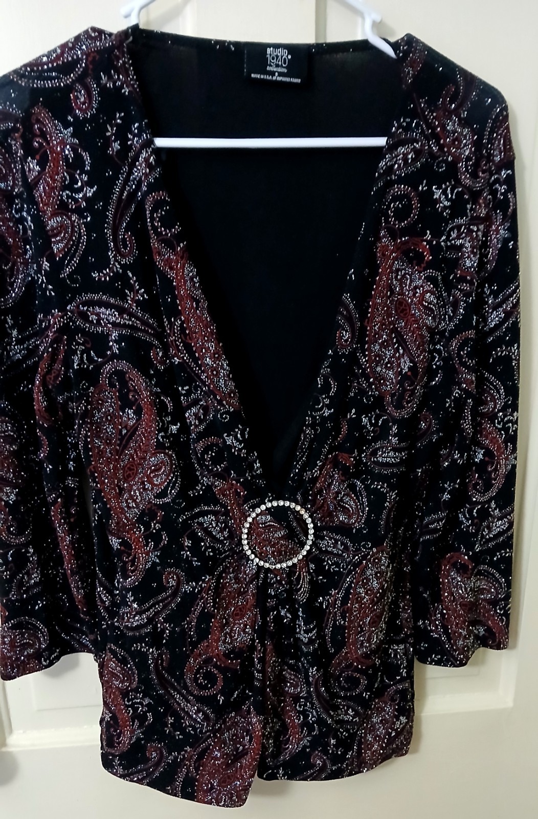 Womens Studio1940 Jacket /Top/pullover/Plum/Blk/Silver/Shimmer/Buckle S3/4