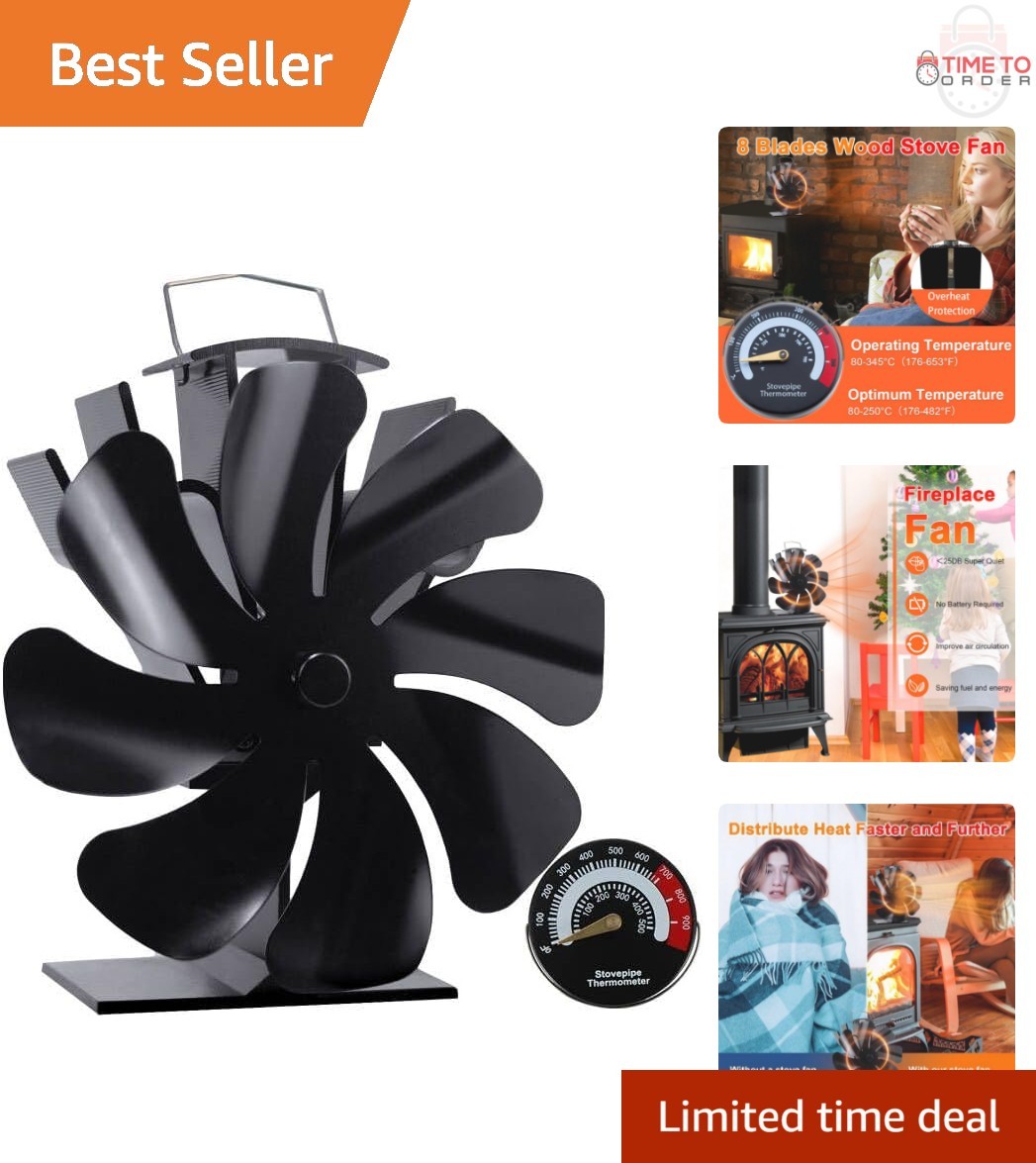 Wood Stove Fan Heat Powered 8 Blades Thermal Fireplace Fan for Wood Burning