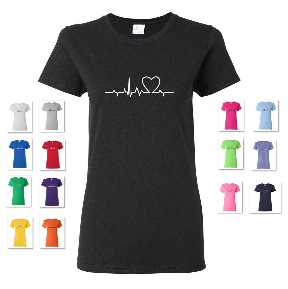 NEW WOMEN'S TRENDY FASHION HEART BEAT PULSE LOVE LINE GIFT TEE T-SHIRT CUTE