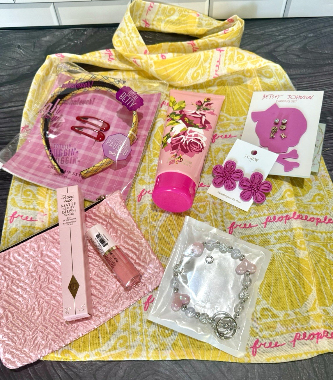 9pc Beauty & Spa Unique Gift Set - Free People Tote, Betsey Johnson, J.Crew