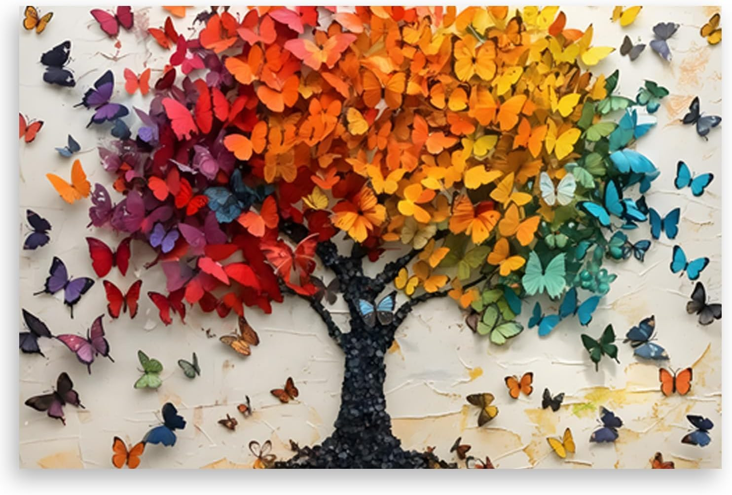 2D No Texture Tree of Life Canvas Wall Art Colorful Butterfly Wall Decor, Cute B