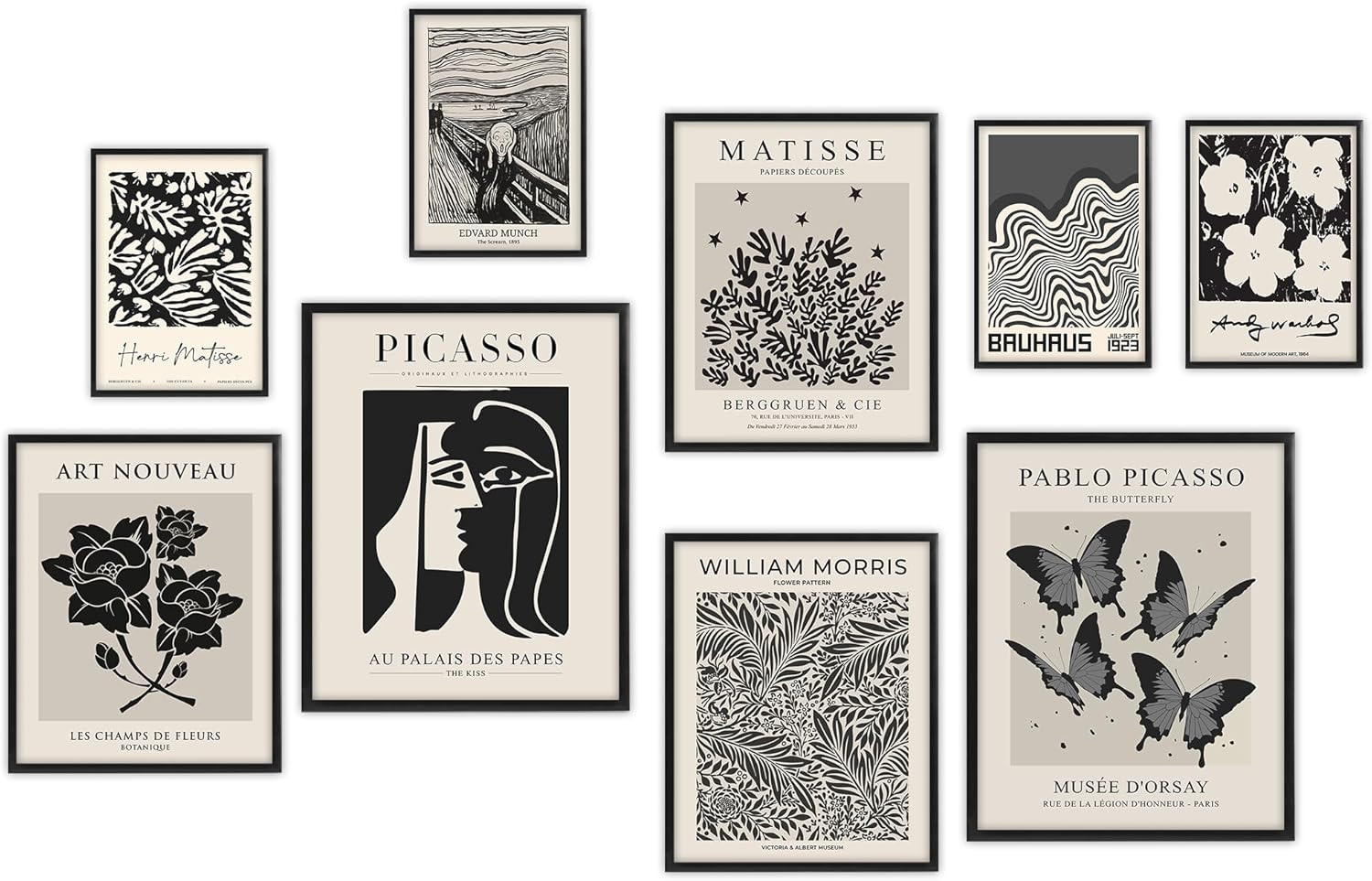 Black and White Gallery Wall Art Poster Prints,Set of 9 Exhibition Wall Decor fo