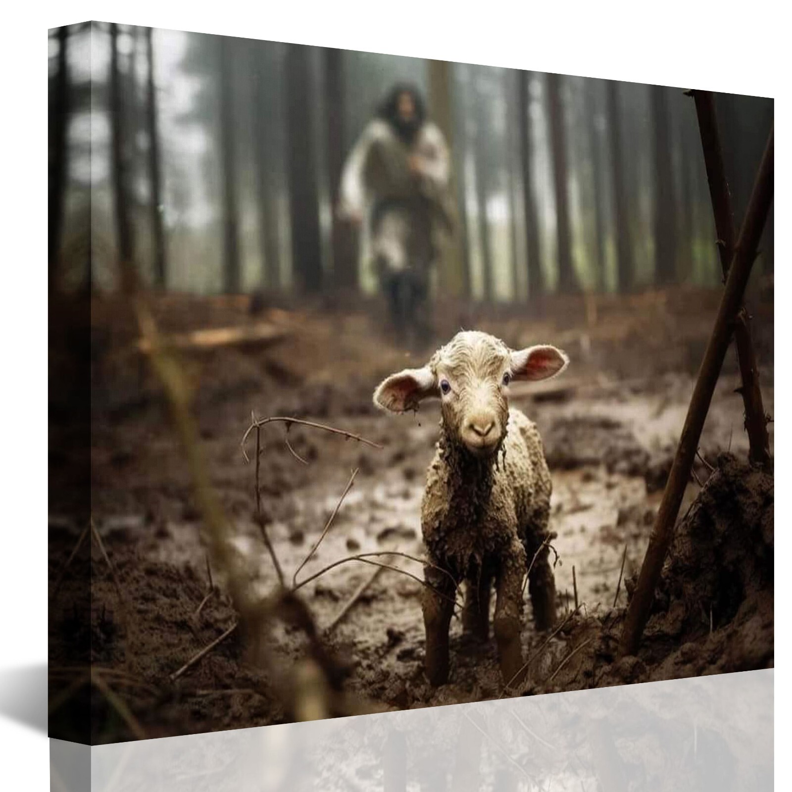 Jesus Running After Lost Lamb Picture Wall Art Canvas Print Christian Home Decor