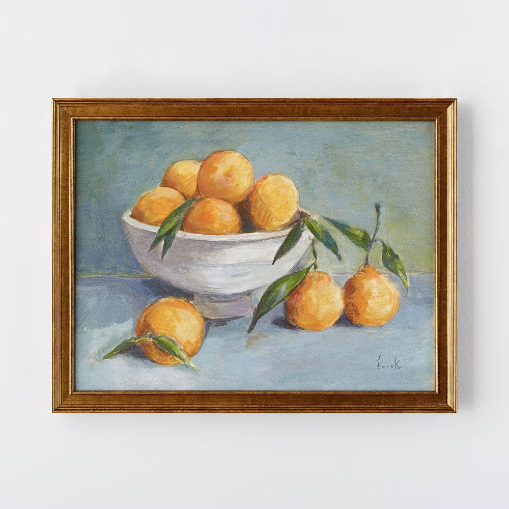 18" x 14" Citrus Harvest Framed Wall Canvas Antique Gold - Threshold