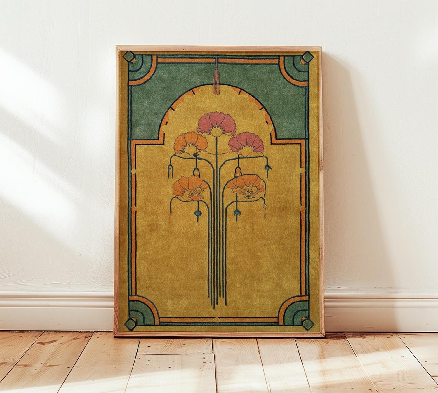Art Nouveau Floral Poster – Vintage Geometric Botanical Wall Art