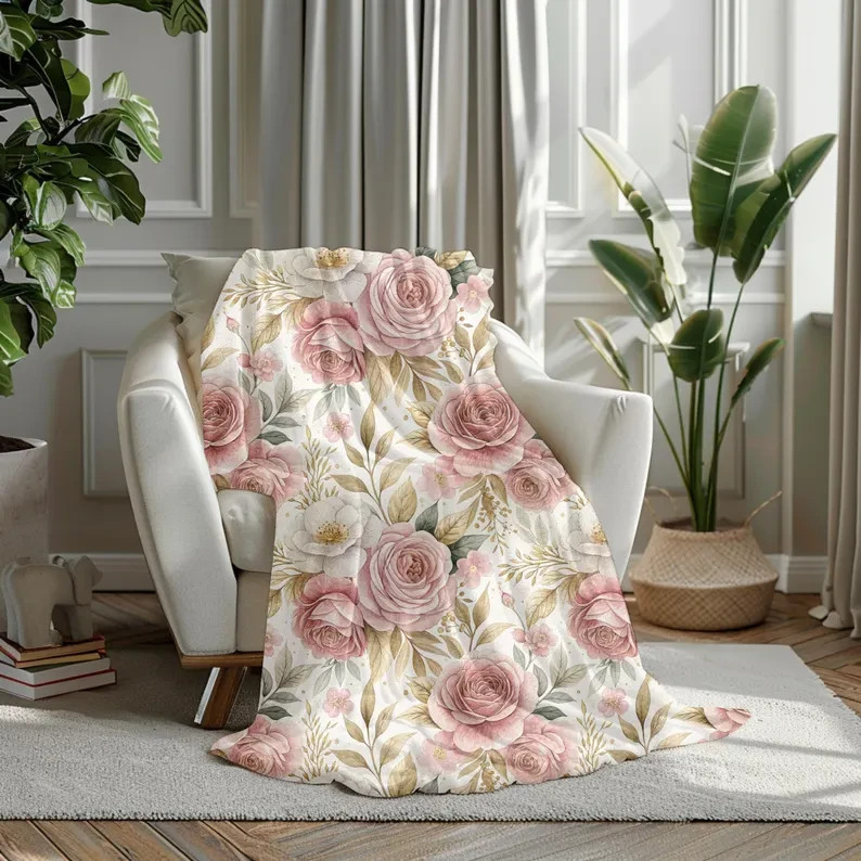 Floral Plush Blanket Cozy Home Interior Accent