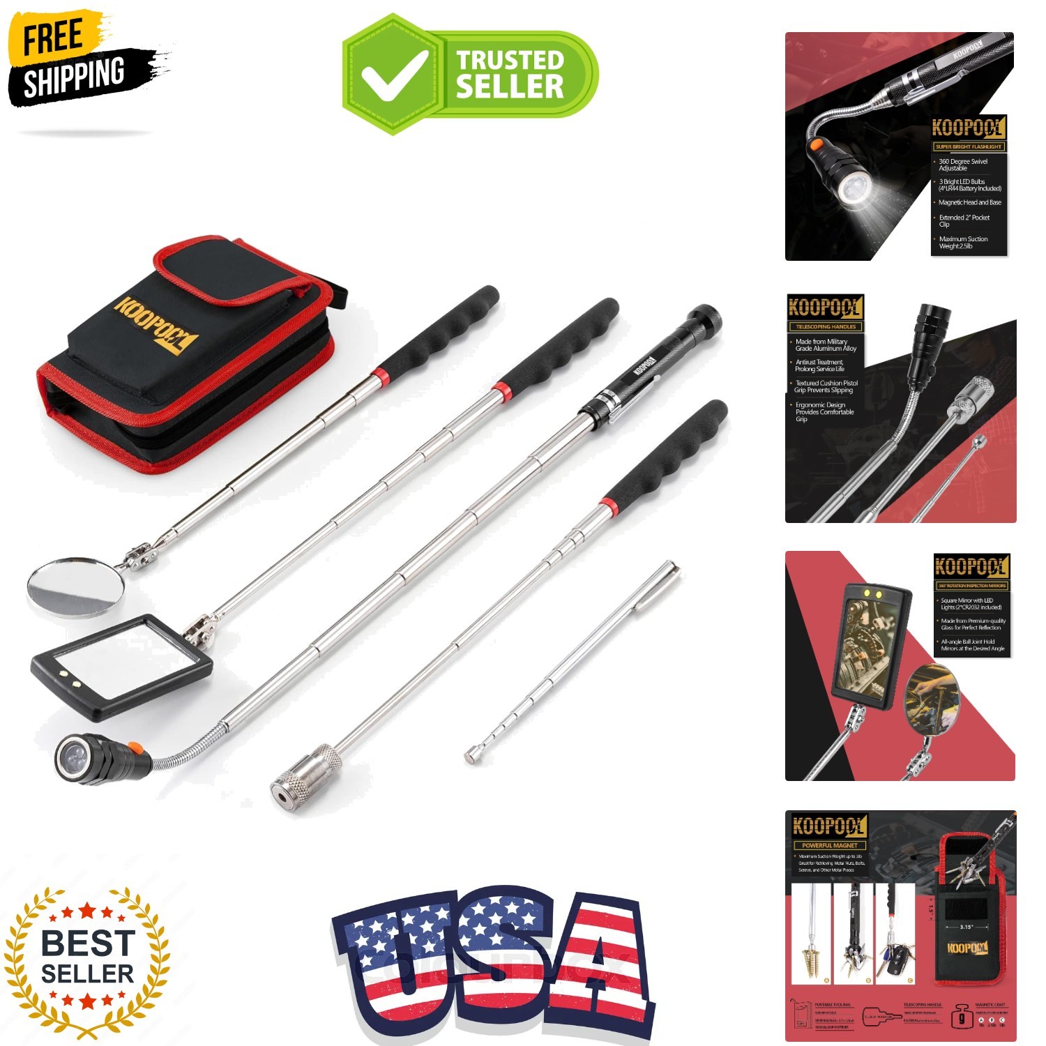 Inspection Mirror Telescoping, LED Flashlight, Cool Gadgets for Men, Stocking...