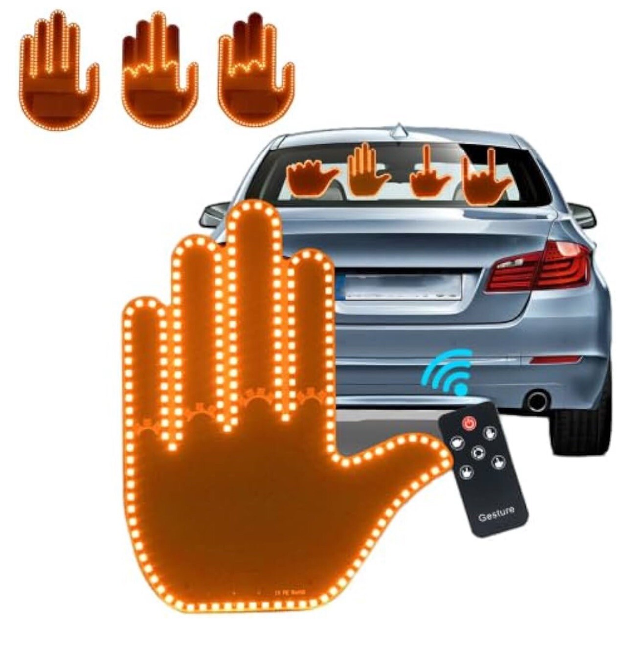 Car Back Window Sign Hand Light Finger Gesture Light with Remote LED  Gift 4in1