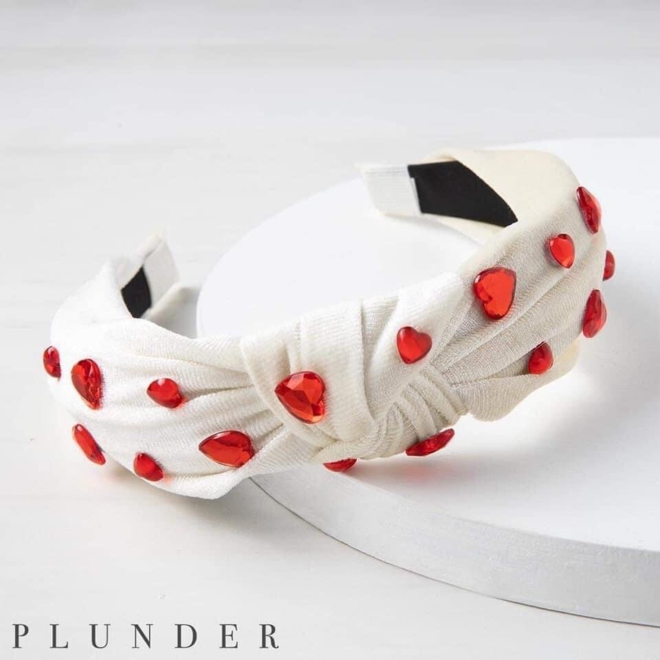 Plunder Design Trendy Fashion White Headband with Red Heart Beads Head Band