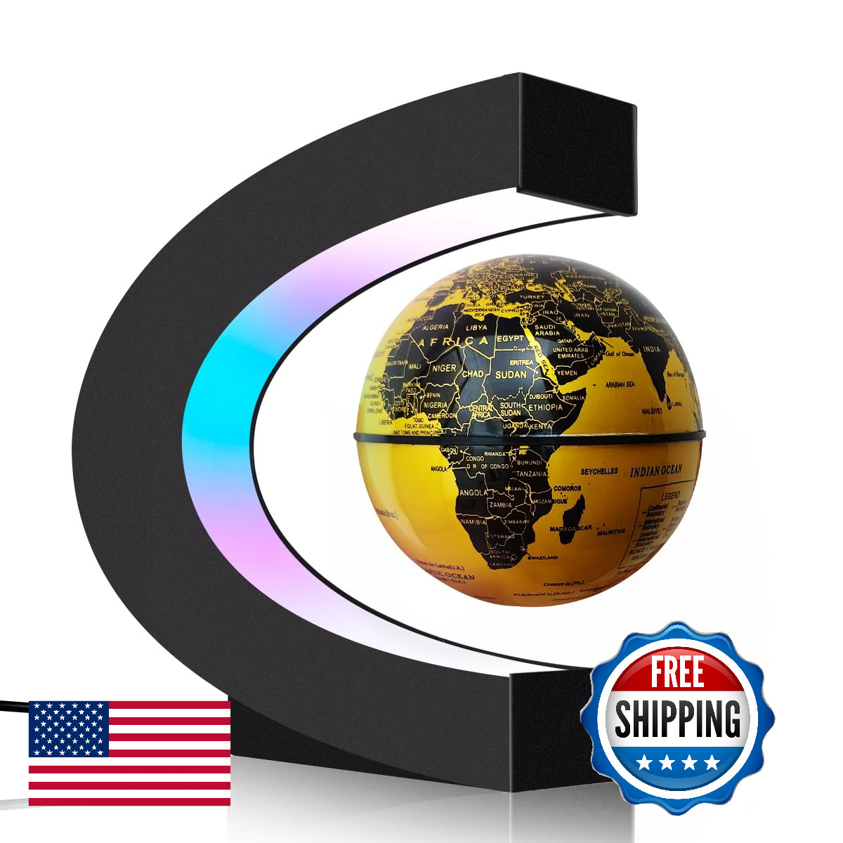 Magnetic Levitating Floating Globe with LED Lights, Cool Gadgets C Frame Globe L