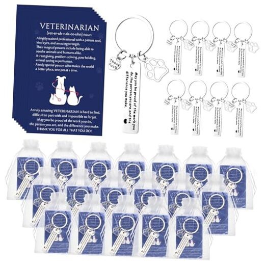  Sets Vet Tech Week Gifts Bulk Veterinarian Thank You Paw Keychains with 15