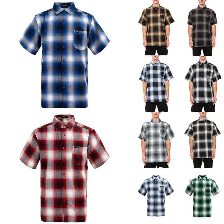 Men's Western Casual Old School Plaid Flannel Short Sleeve Button Shirt  SS30EY