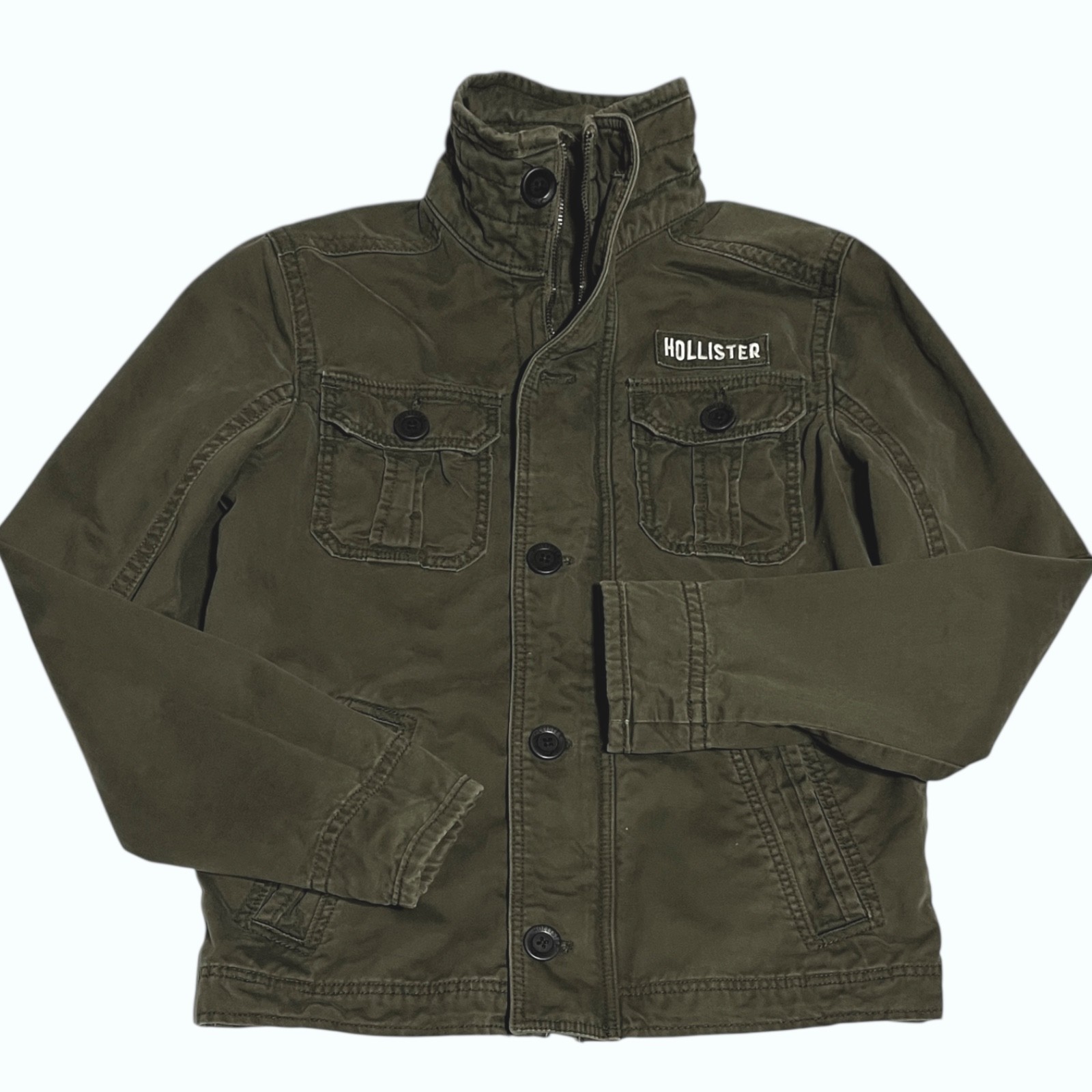 Hollister Mens Jacket Small Green Military Style Army Utility Field Casual Patch