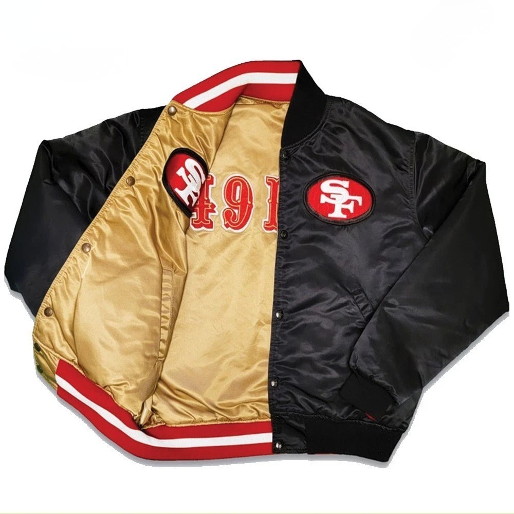 Mens Vintage 80s San Francisco 49ers Bomber Vintage Reversible Gold Jacket
