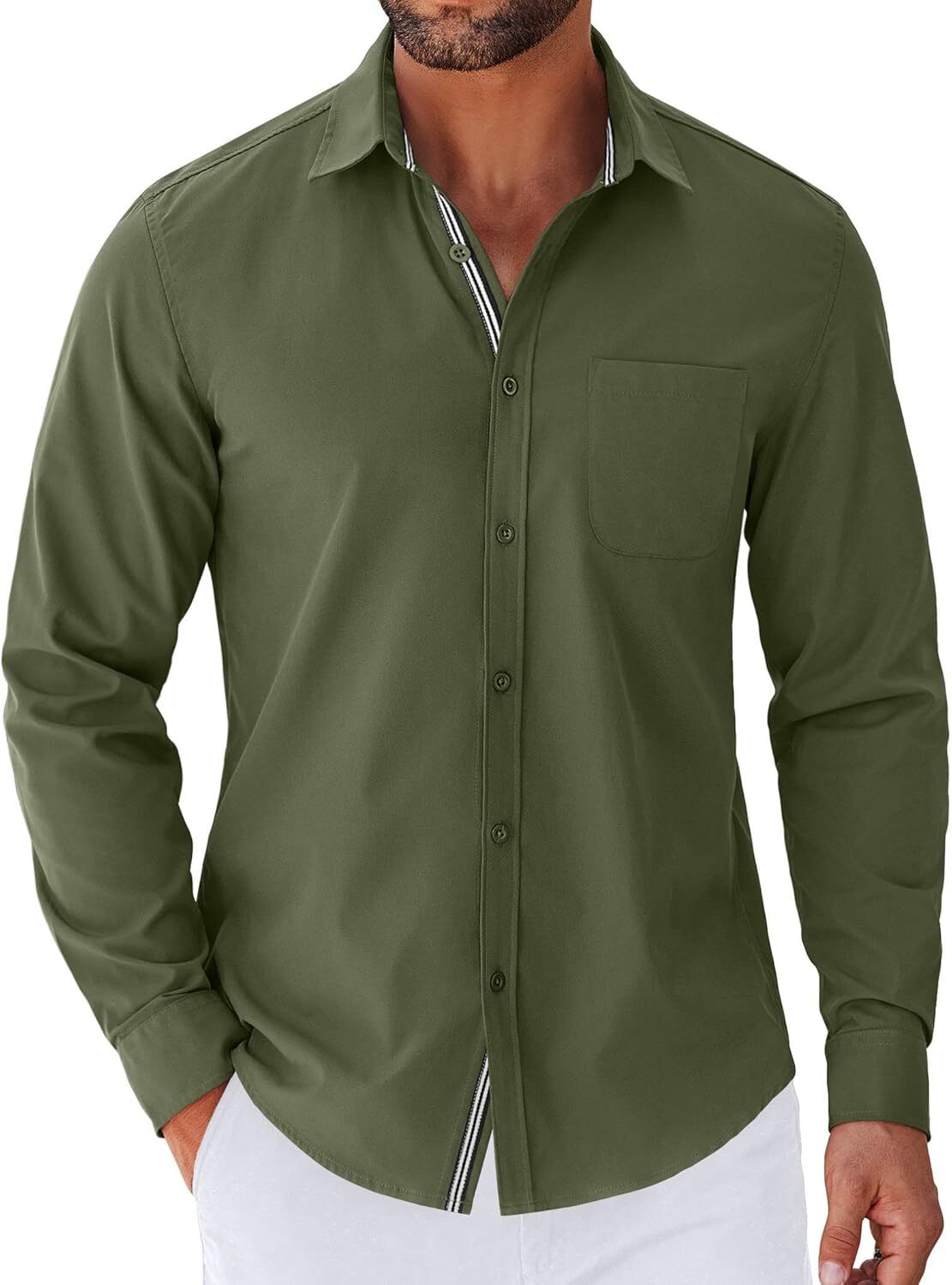 Mens Long Sleeve Casual Button Down Regular Fit Dress Shirt Untucked Style