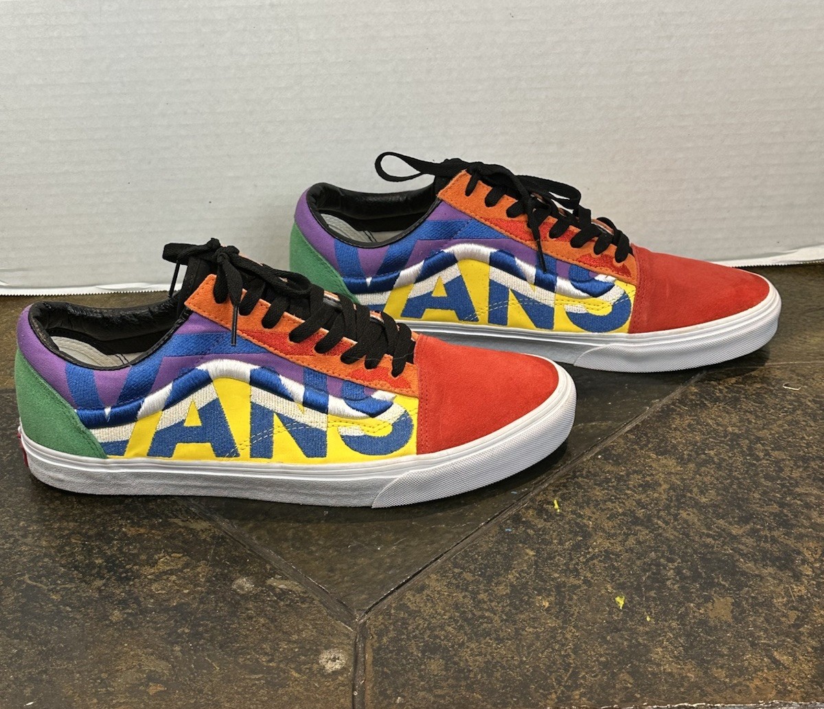 Vans Old Skool Statement Sneakers Multicolor Embroidered 721454 Mens 6 Women 7.5