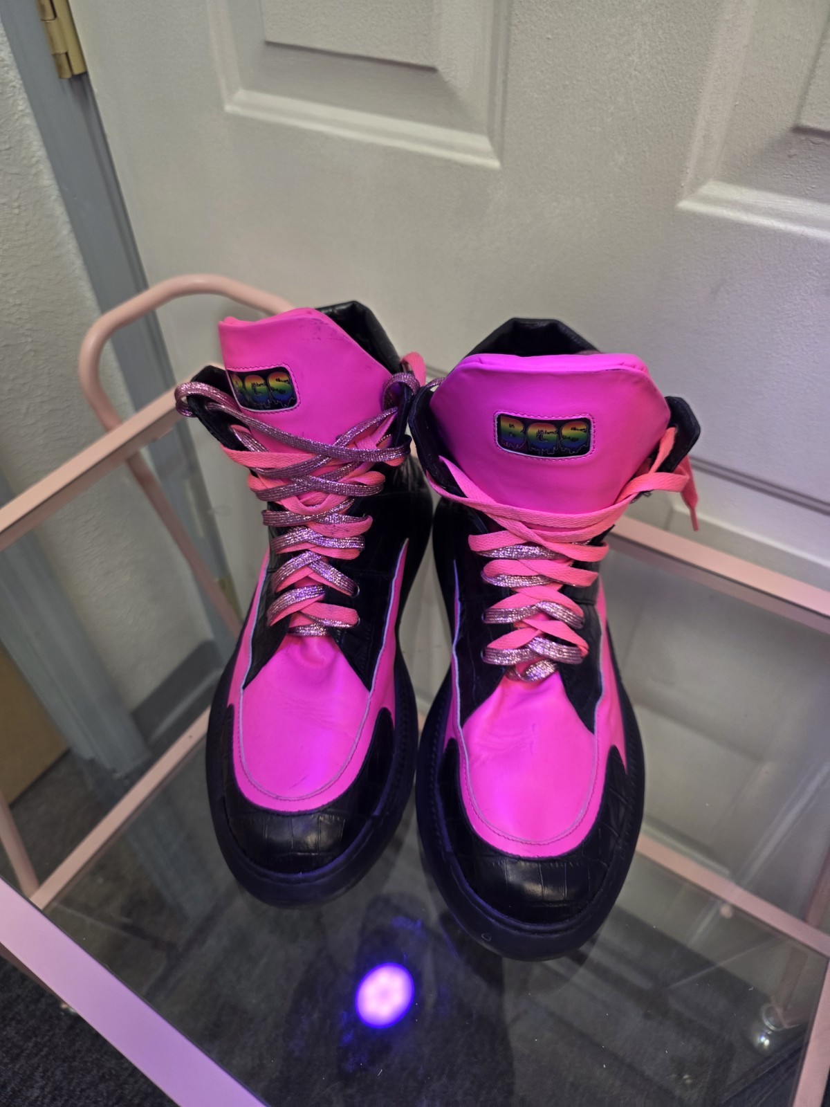 Custom Pink & Black Croc High-Tops